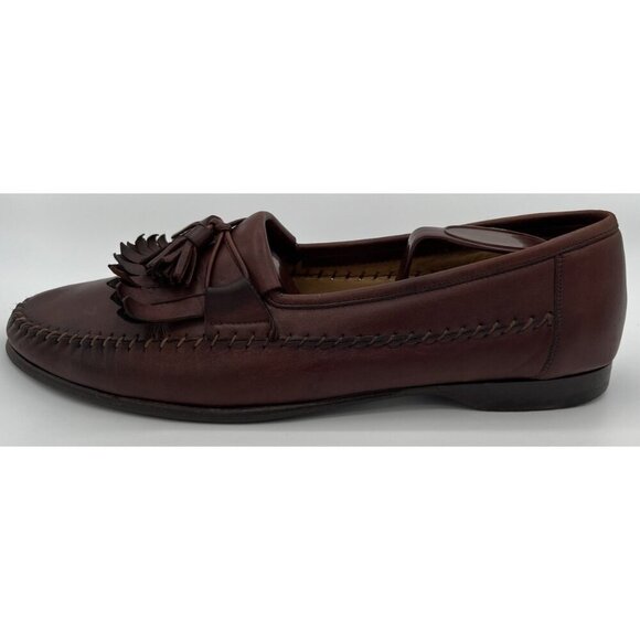 Santoni Italy Handmade Stitched Brown Leather Kiltie Tassell Loafers Men Size 9D